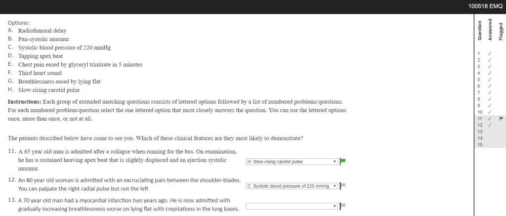 EMQ question in eSystem exam delivery