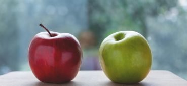 SBA questions or VSA questions? picture of a red apple and a green apple to symbolise the different, but similar question types.