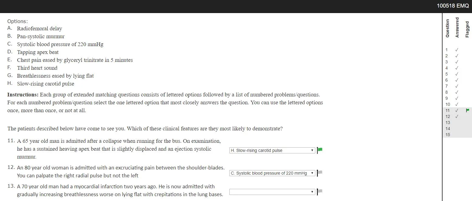 EMQ question in eSystem exam delivery
