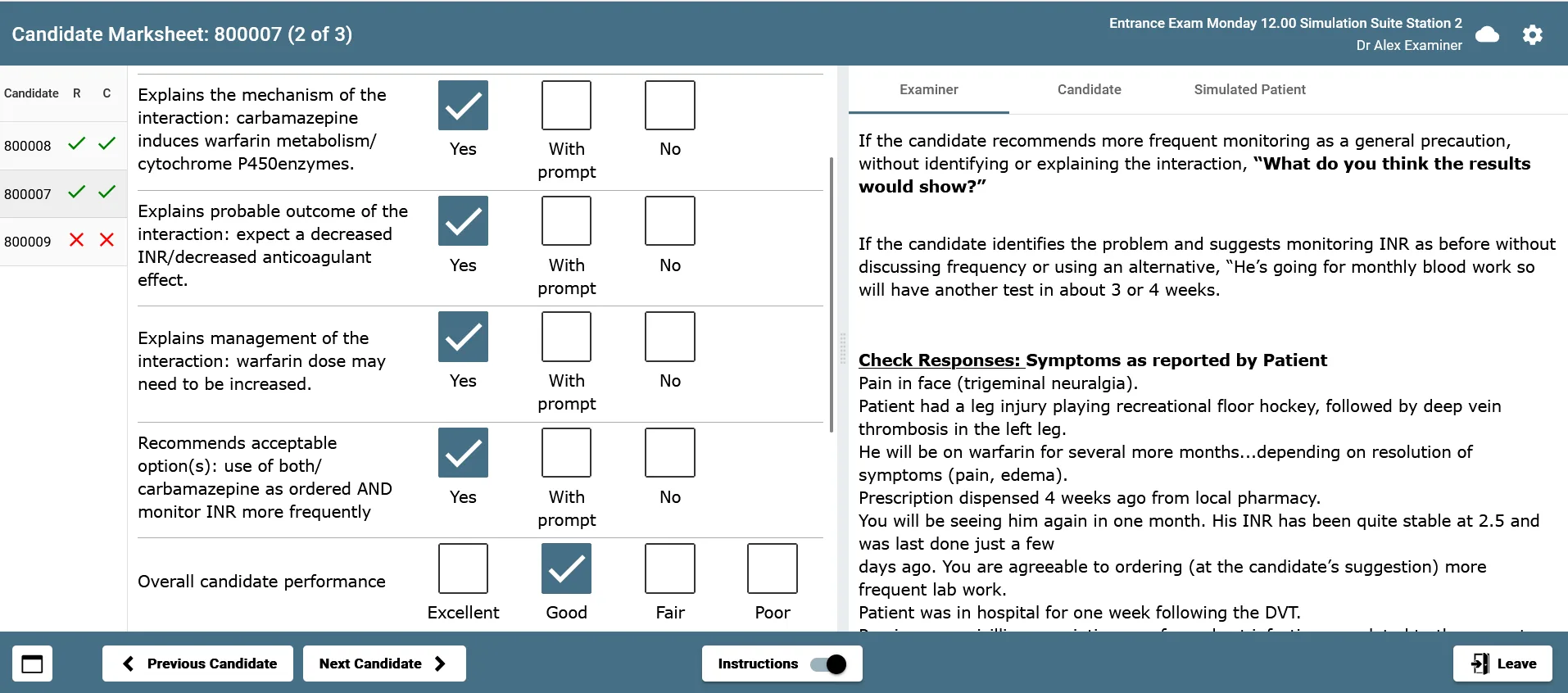 OSCE Mark Sheet Example